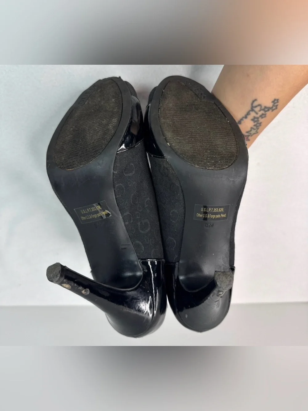 GUESS Black Peep-Toe Kitten Heel Pumps